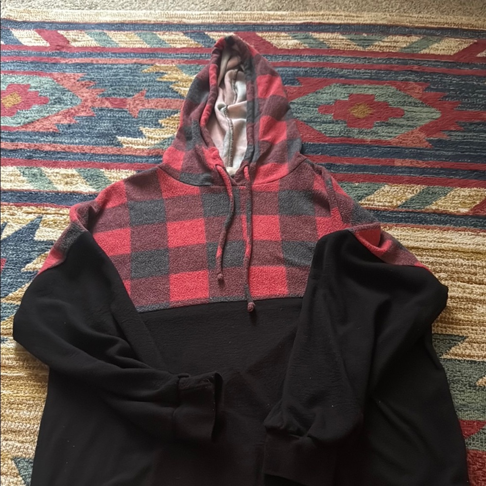 Plaid Red and Black Hoodie